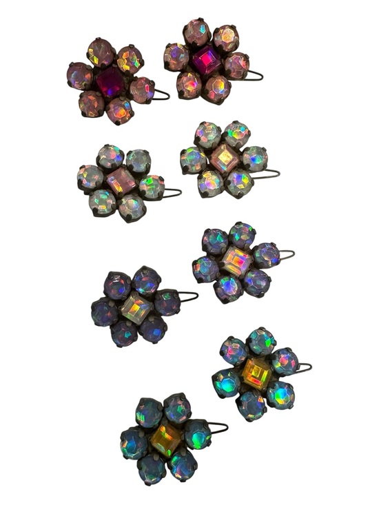 Accessories - Vintage 4 Pairs of Handset Crystal Flower Hair Barettes